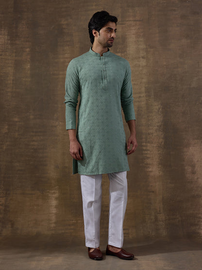 Sea Green Chikankari Men's Kurta