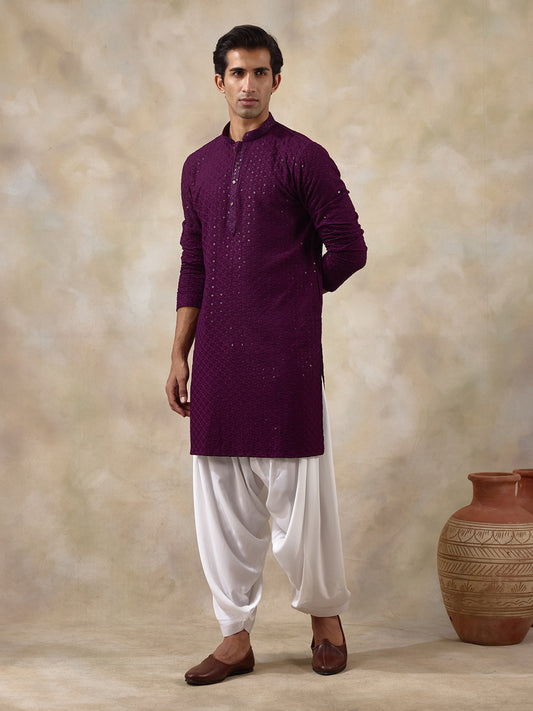 Plucky Purple Chikankari Men's Kurta with Pants