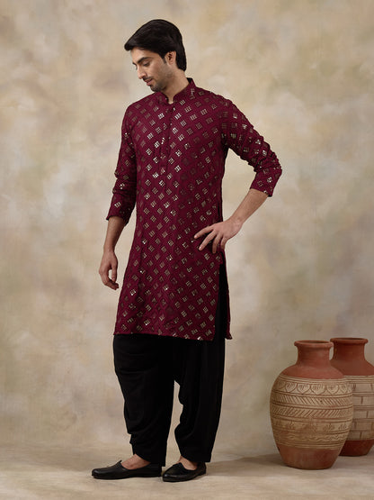 Regal Wine Embellished Men's Kurta