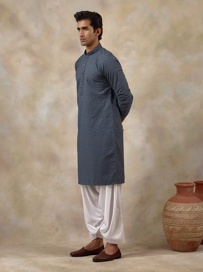 Gracious Grey Thread Work Men's Kurta with Pants