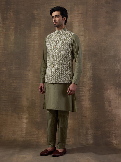 Olive Embroidered Men's Kurta Set
