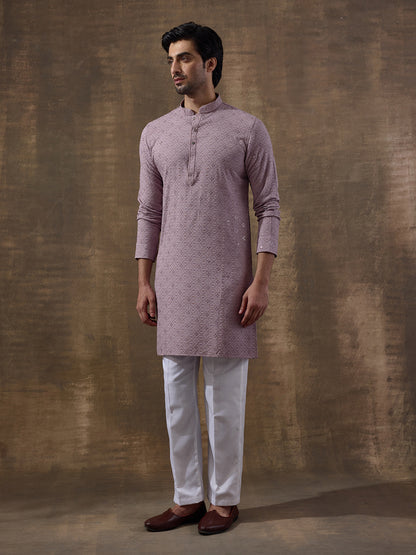 Lavish Lavender Chikankari Men's Kurta with Pants