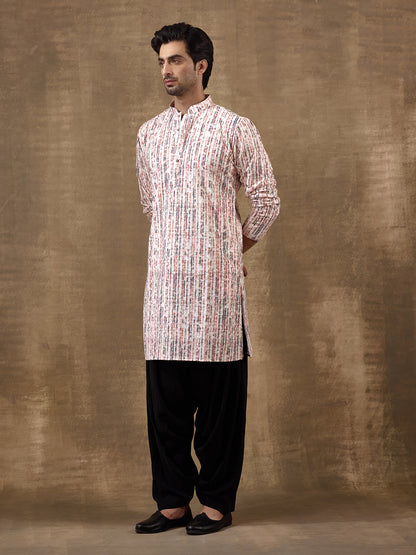 Rustic Black Jazzy Striped Printed Men's Kurta