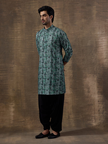 Graceful Green Abstract Printed Men's Kurta