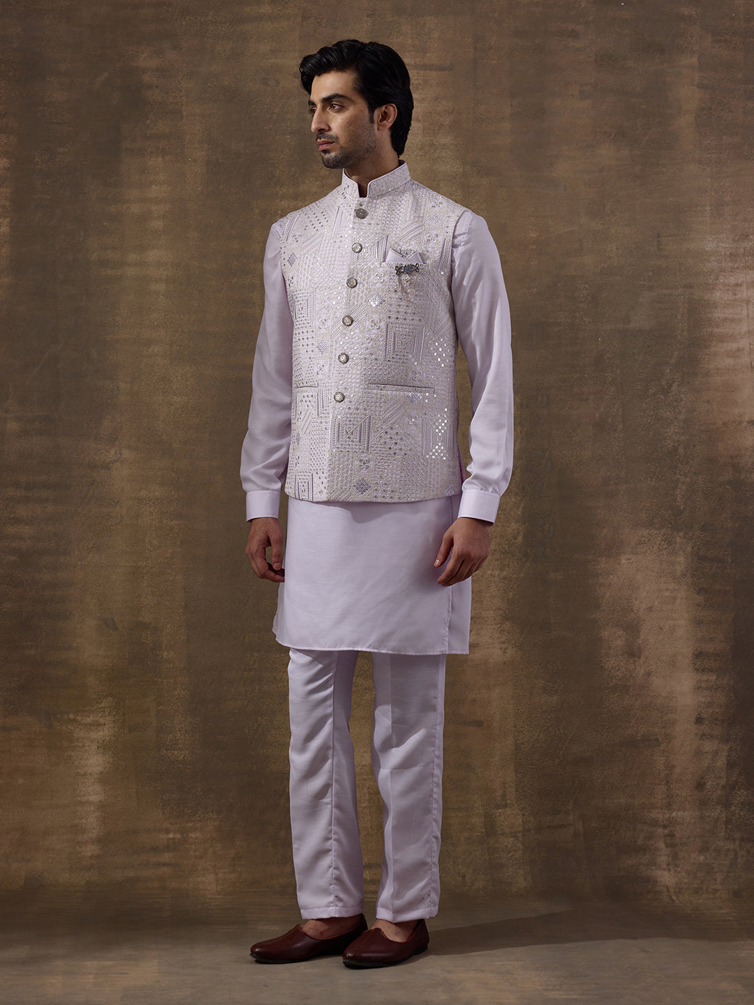 Light Lilac Sequinned Men's Kurta Set