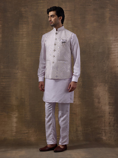 Light Lilac Sequinned Men's Kurta Set