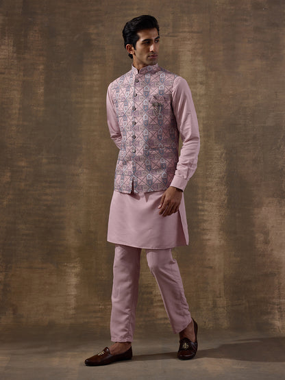 Blush Pink Mosaic Patterned Men's Kurta Set