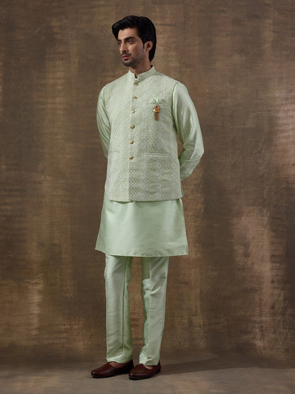 Pastel Green Motifs Embroidered Men's Kurta Set