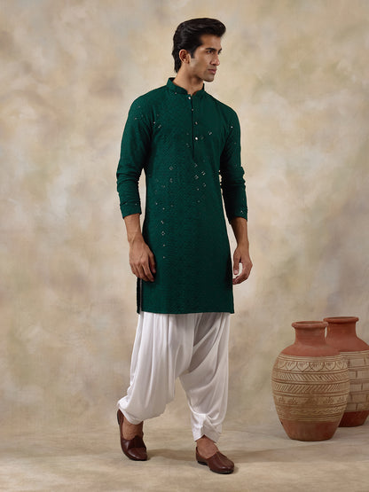 Bottle Green Chikankari Men's Kurta
