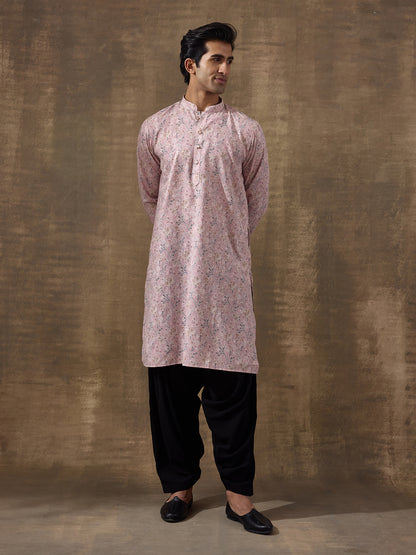 Soft Pink Floral Printed Men's Kurta