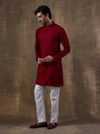 Merry Maroon Chikankari Men's Kurta with Pants