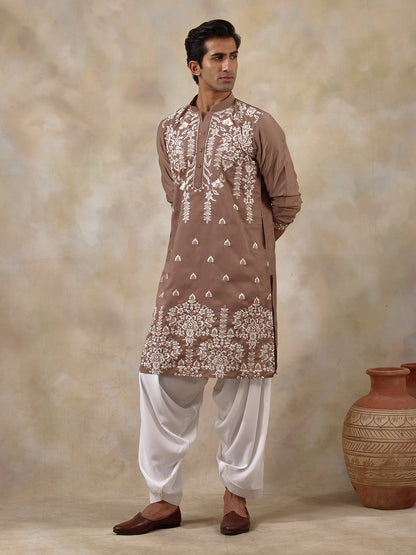 Elegant Nude Aari Embroidered Men's Kurta