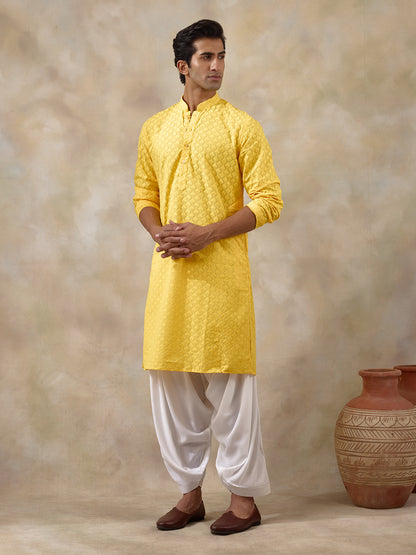 Haldi Yellow Thread Work Men's Kurta with Pants