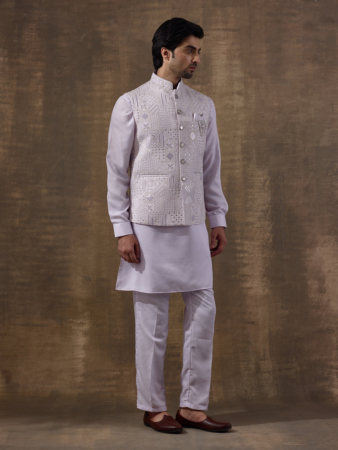 Light Lilac Sequinned Men's Kurta Set