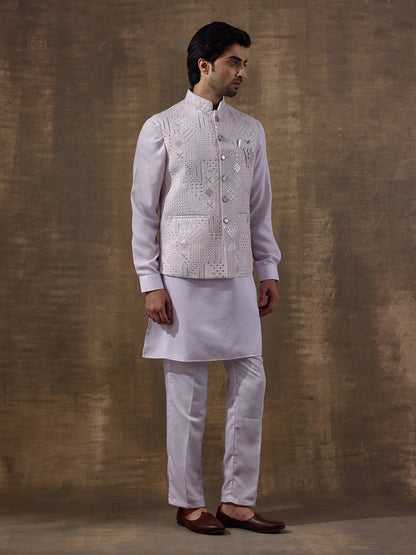 Light Lilac Sequinned Men's Kurta Set