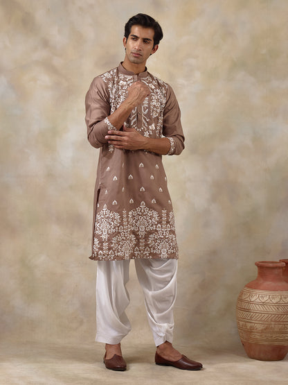 Elegant Nude Aari Embroidered Men's Kurta