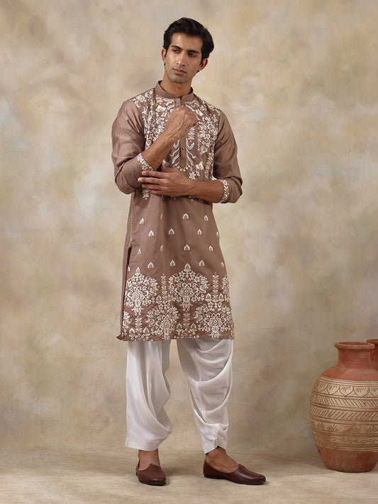 Elegant Nude Aari Embroidered Men's Kurta