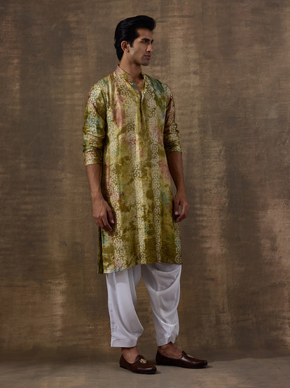 Mehendi Green Batik Printed Men's Kurta