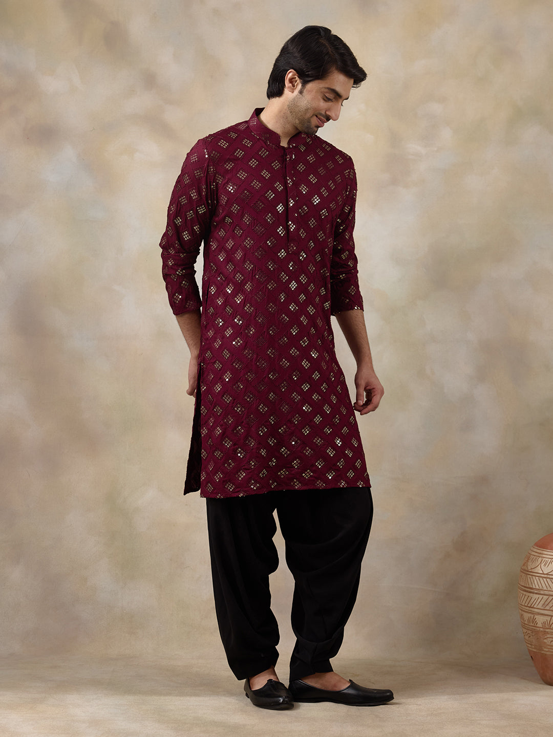 Regal Wine Embellished Men's Kurta