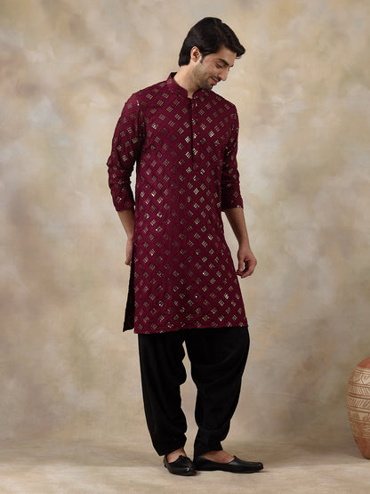 Regal Wine Embellished Men's Kurta