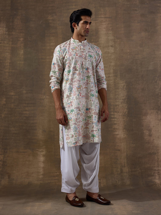 Old Jaipur Multicolor Printed Men's Kurta