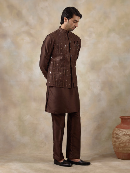 Coffee Brown Sequineed Men's Kurta Set