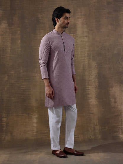 Lavish Lavender Chikankari Men's Kurta with Pants