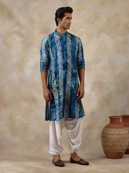 Vibrant Blue Batik Printed Men's Kurta