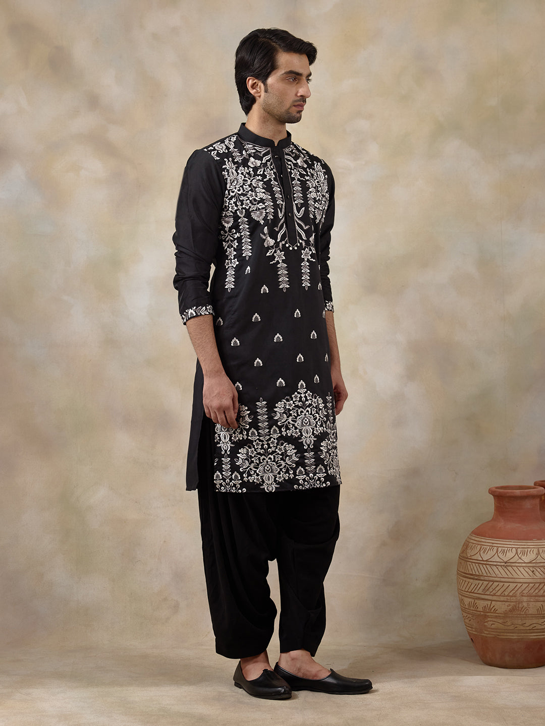 Majestic Black Aari Embroidered Men's Kurta