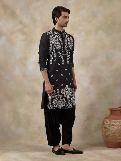 Majestic Black Aari Embroidered Men's Kurta
