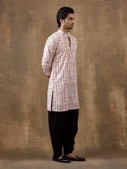 Rustic Black Jazzy Striped Printed Men's Kurta