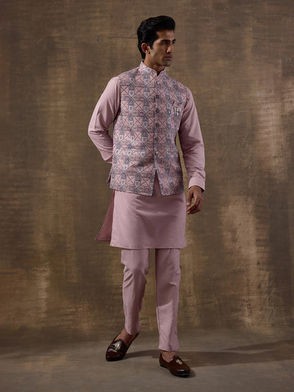 Blush Pink Mosaic Patterned Men's Kurta Set