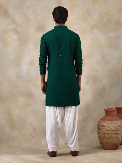 Bottle Green Chikankari Men's Kurta