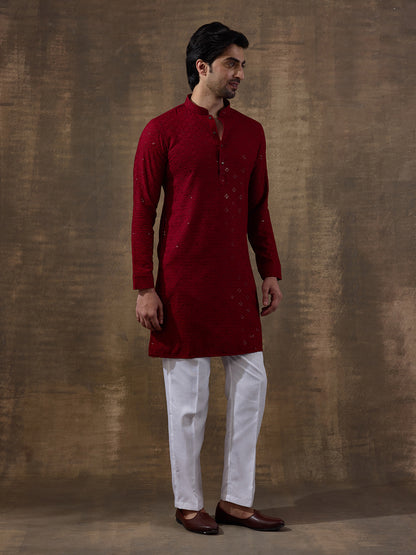 Merry Maroon Chikankari Men's Kurta with Pants