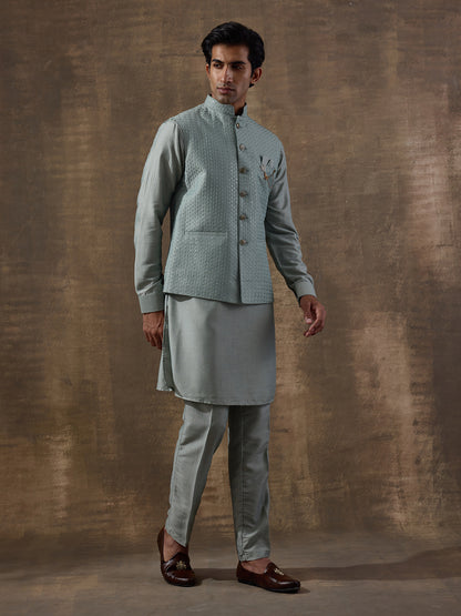 Sea Green Sequinned Men's Kurta Set