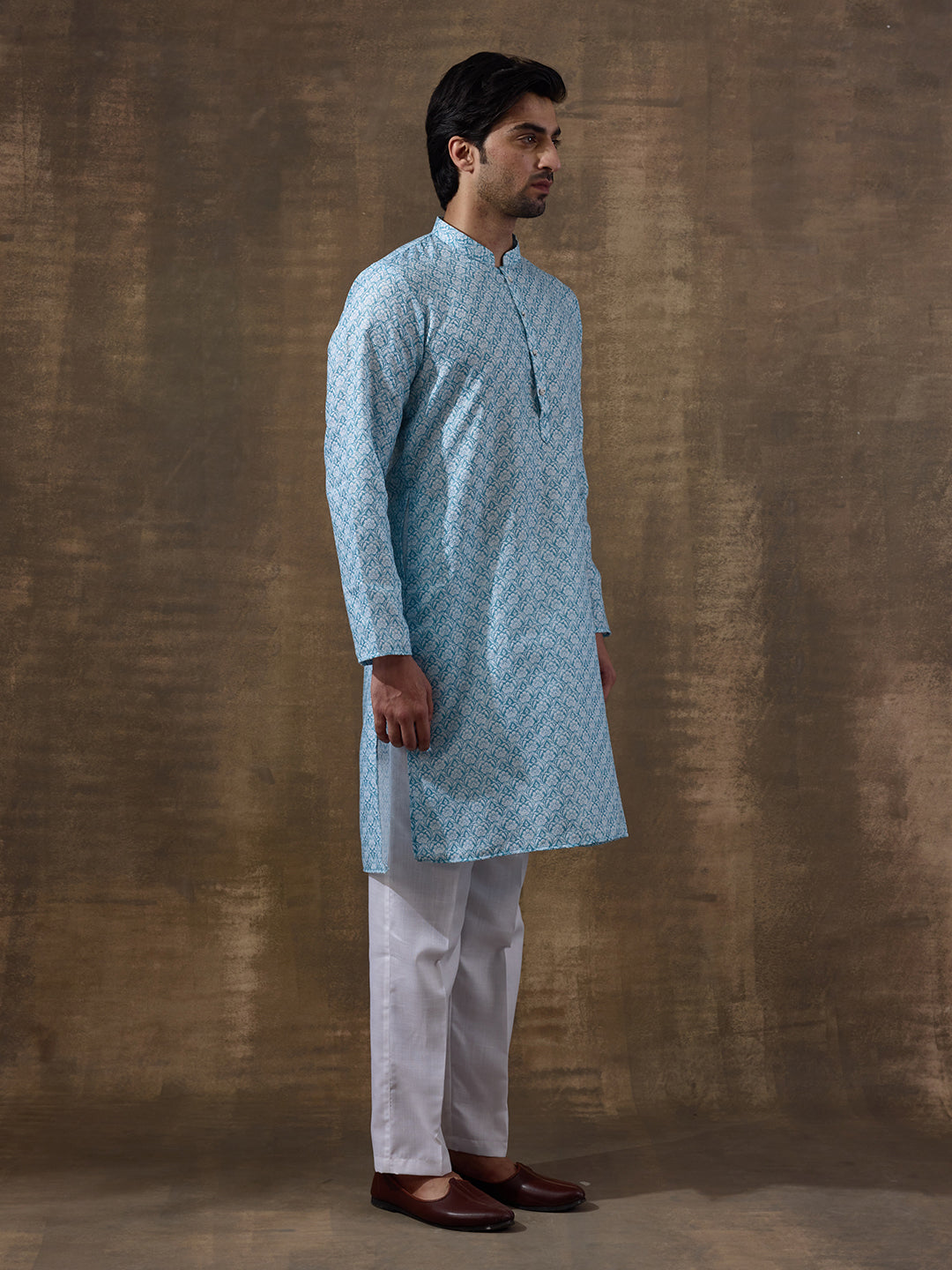 Refined Blue Ethnic Motifs Printed Men's Kurta