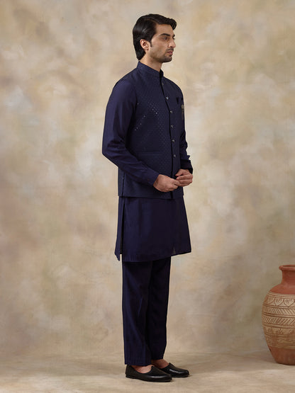 Royal Blue Sequinned Men's Kurta Set
