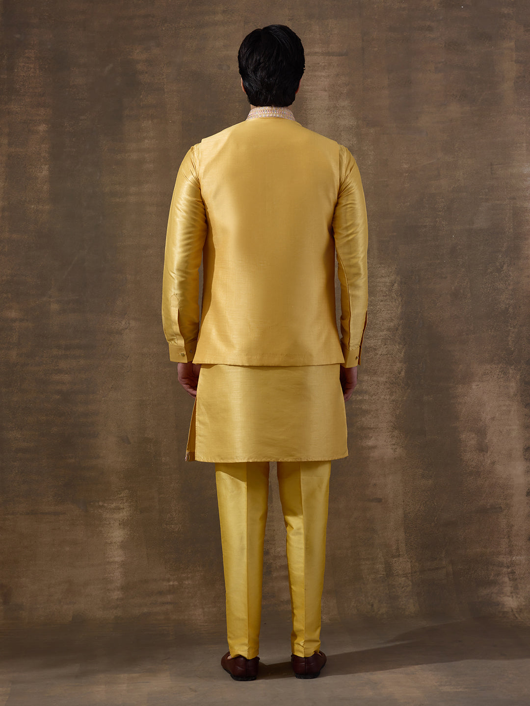 Sunshine Yellow Elephant Motifs Embroidered Kurta Set with Long Jacket