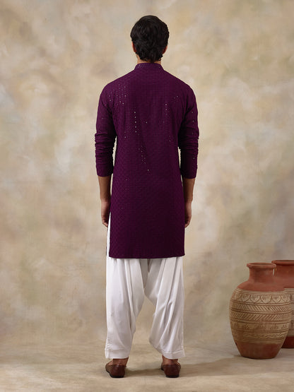 Plucky Purple Chikankari Men's Kurta with Pants