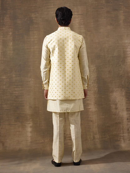 Lemon Ethnic Motifs Men's Kurta Set with Long Jacket