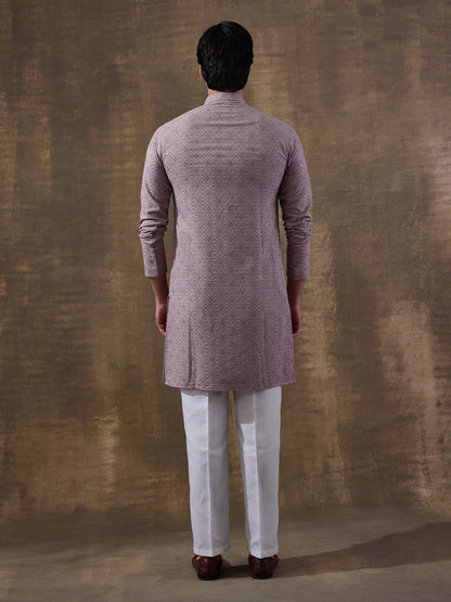 Lavish Lavender Chikankari Men's Kurta with Pants