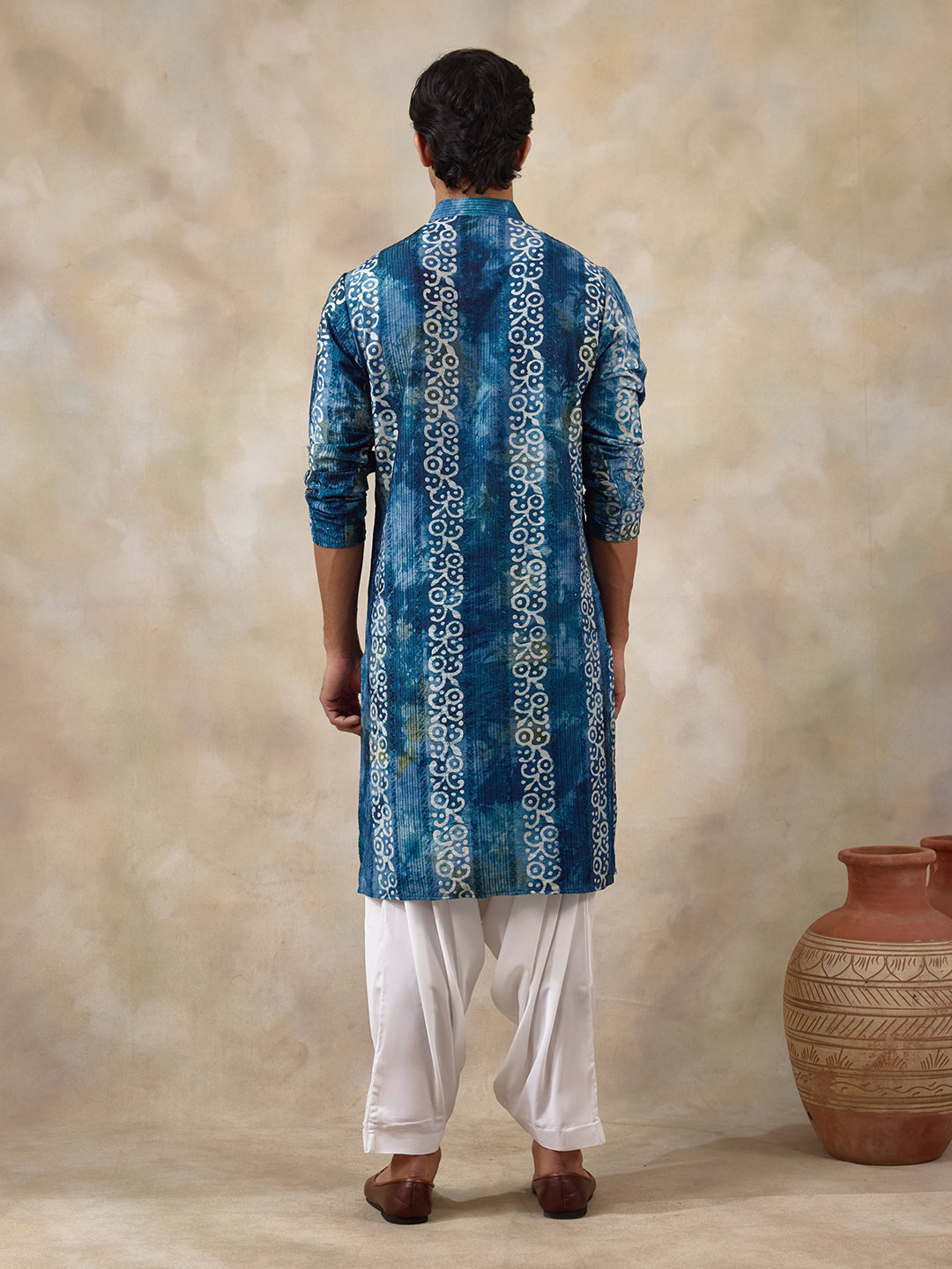 Vibrant Blue Batik Printed Men's Kurta