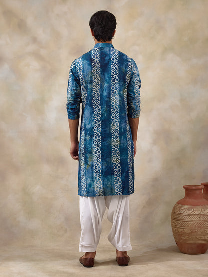 Vibrant Blue Batik Printed Men's Kurta