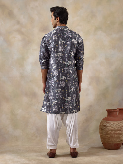 Palm Grey Printed Men's Kurta