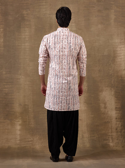 Rustic Black Jazzy Striped Printed Men's Kurta