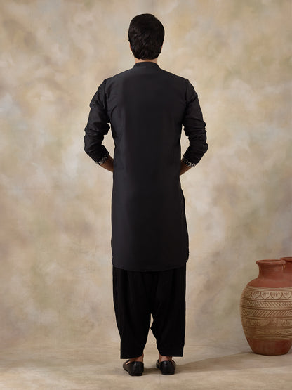Majestic Black Aari Embroidered Men's Kurta