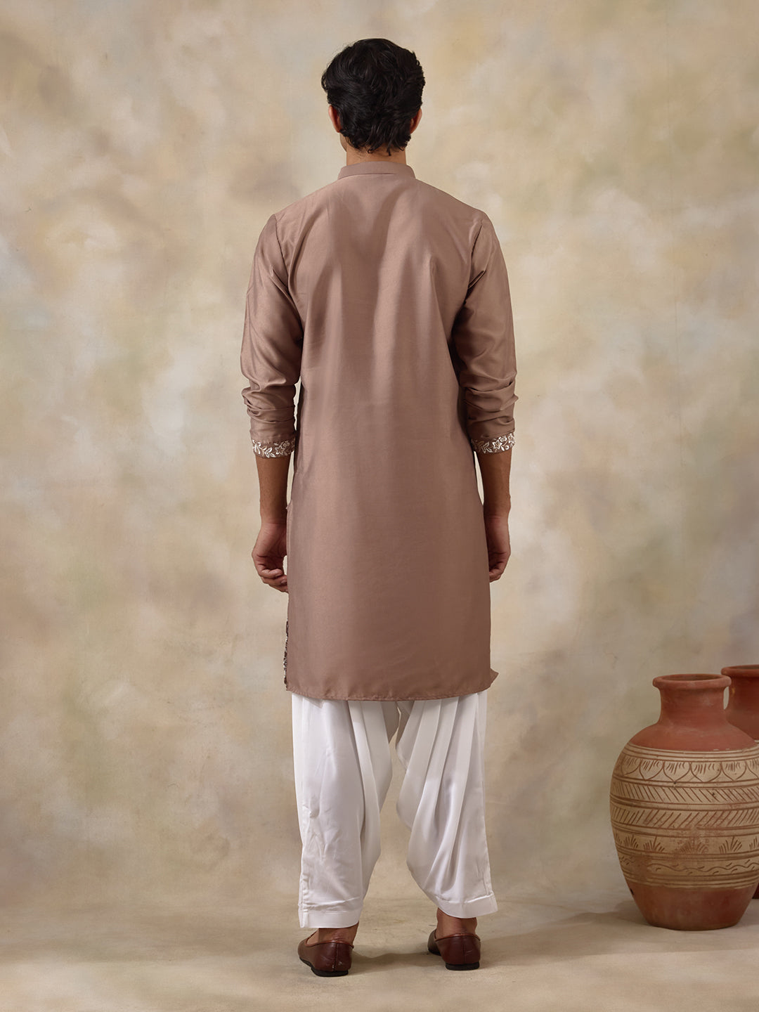 Elegant Nude Aari Embroidered Men's Kurta