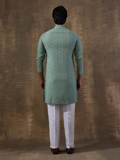 Sea Green Chikankari Men's Kurta