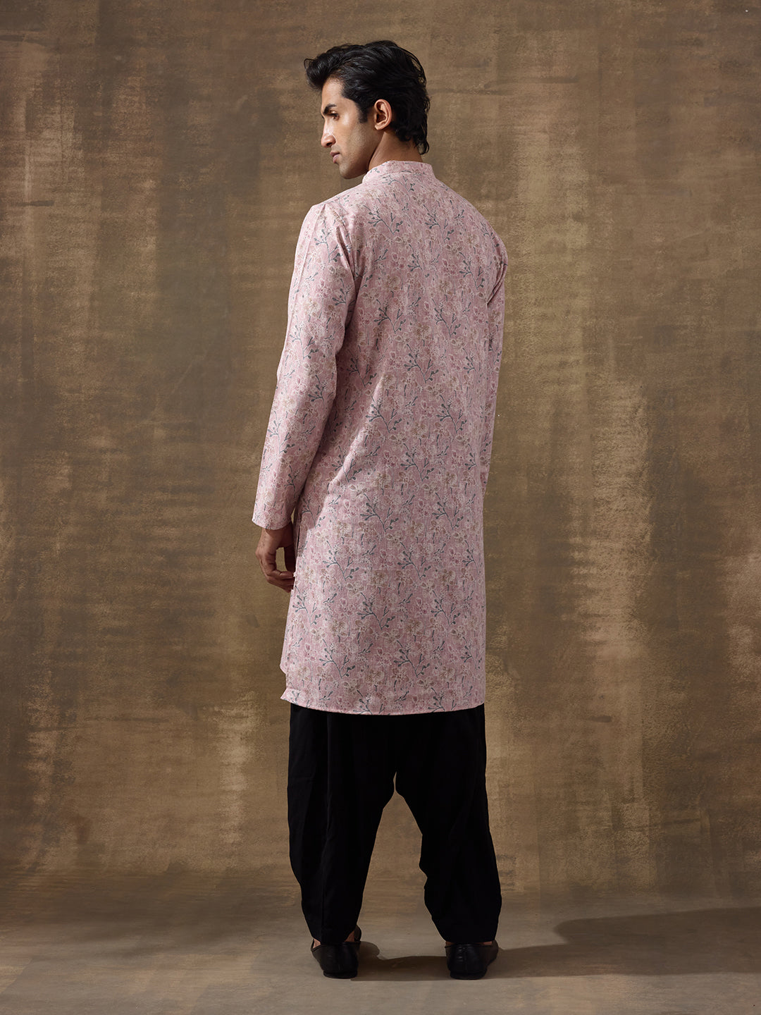 Soft Pink Floral Printed Men's Kurta
