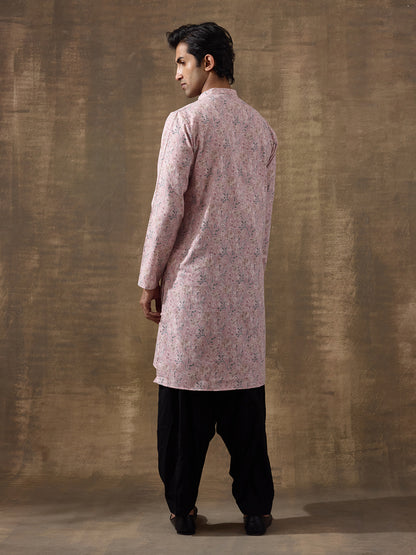 Soft Pink Floral Printed Men's Kurta